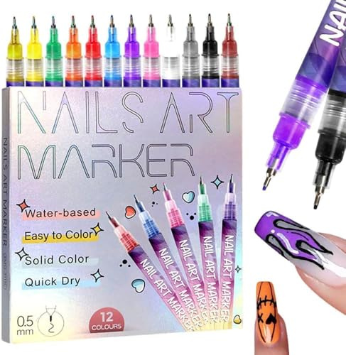 3D Nagellack Stift Set, 12 Farben Nail Art Pen für DIY Nageldesign, Maniküre Werkzeuge zum Schmücken und Graffiti, Nagelkunst Beauty Set (1)