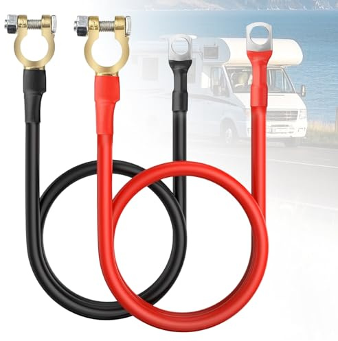 BORDEAG 2 Pièces Câbles De Batterie, 50 cm 2AWG Cable Batterie Voiture, Câble Onduleur De Batterie, Câble D'onduleur Batterie Connecteurs De Batterie pour Voiture,Camion,Solaire,Bateau, Moto