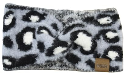 Whakano Bandeau à motif léopard pour femme, cache-oreilles d'hiver en peluche, serre-tête, tendance et large, bandeau élastique pour le quotidien, la salle de sport, le yoga, le sport, le lavage, gris