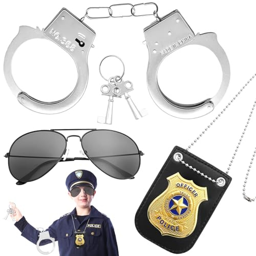 Lets Joy Polizei Spielzeug Set - Metall Zubehör für Cosplay mit Schlüssel, Abzeichen, Polizei Brille, Karneval Party