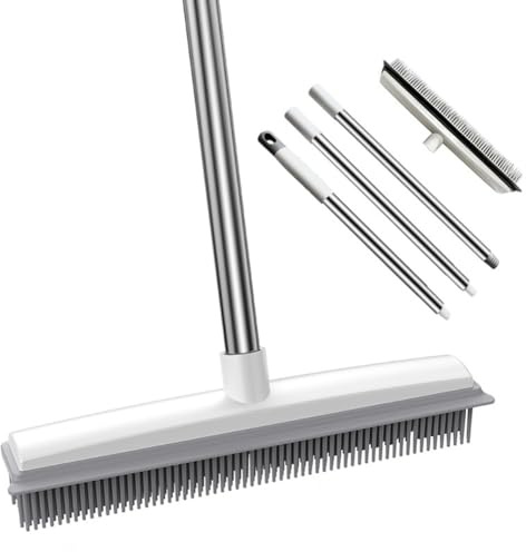 MonoSora Rubber Broom for Removing Pet Hair from Carpet and Hardwood Floors, with 30 cm Wide Brush Head and 8 Rows of Fine Brushes