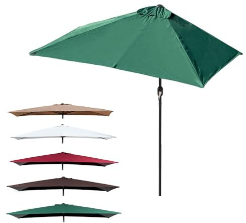 6.5' x 3' Half Patio Umbrella Crank Lift Market Garden Parasol 8' x 4' Outdoor Table Umbrella in Green Ideal for Decks Patios and Balconies