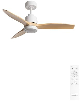 CREATE / WINDSTYLANCE S/Ventilador de techo ABS con luz blanco aspas efecto madera clara con mando/ 40W, Silencioso, Ø112 cm, 6 velocidades, temporizador, verano-invierno, doble altura, motor DC