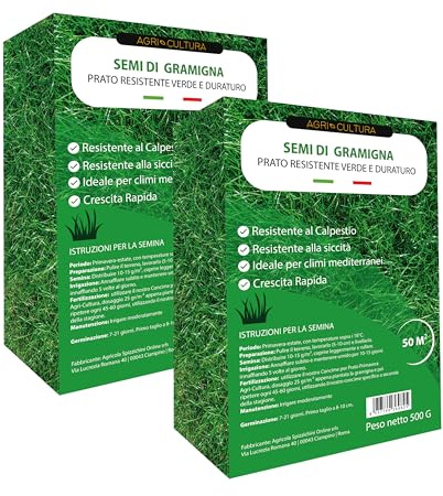 AGRI-CULTURA® | Semi di Gramigna per Prato Calpestabile 100 m² | Temperatura di Semina 20-25°C | Semi Erba Resistente alla Siccità | Ideale per Climi Mediterranei | Crescita Rapida.