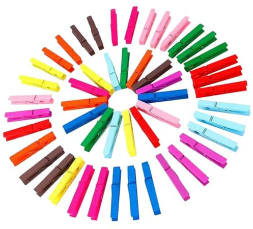 NIYANGLE 50 Mollette di Legno Colorate per Lavoretti Fai da Te, Clip Portatili e Multifunzionali per Foto e Artigianato, Dimensioni 7.2x1 Cm
