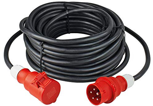 as - Schwabe Prolongación de uso intensivo - Enchufe CEE y toma CEE (400 V / 16 A / 11 kW) - Prolongación CEE de 25 m de 5 polos con cable de goma H07RN-F 5G2,5 - IP44 - Negro