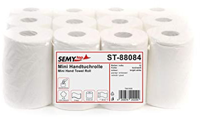SemyTop Handtuchrolle Mini, Innenabwicklung 20 cm, 2 lagig, hochweiß, 1er Pack (1 x 12 Stück)
