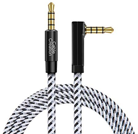 CableCreation 3.5mm Aux Cable(6FT/1.8M), 90 Degree 4 Pole TRRS 3.5mm Male to Male Audio Cable/Right Angle 4 Pole Stereo Auxiliary Cable with Microphone for Headphones, Phones, iPads, Car Stereos