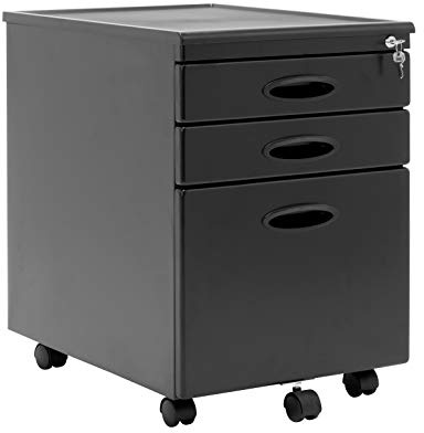 Calico Designs mobiler Aktenschrank aus Metall, Vollauszug, abschließbar, 3 Schubladen, montiert (außer Rollen) für Rechts- oder Briefablagen, mit Ablagefach in Schwarz