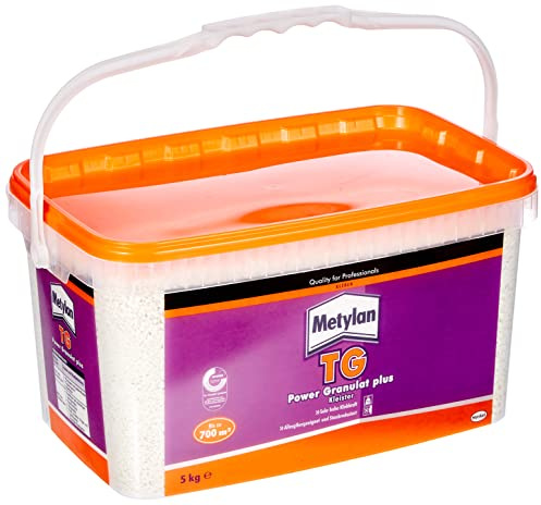 Metylan TG Power Granulat Tapetenkleister, Kleister für Raufaser- und Vliestapeten mit glattem Rücken, ideales Granulat für Tapeziermaschinen, 1x5kg Eimer
