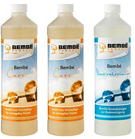 Bembé Pflege-Set für versiegeltes Parkett, Care Parkettpflege 2 Liter + Neutralreiniger 1 Liter
