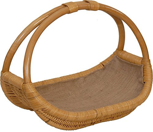 Praktischer Holzkorb aus echtem Rattan, Kaminkorb/Kaminholzkorb Natur mit Jute ausgeschlagen (Honig)