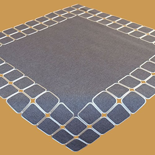Tischdecke grau 85 x 85 cm dunkelgrau ecru Kurbelstickerei Quadrate Weihnachtsdecke Weihnachtsdeko Mitteldecke Tischdekoration