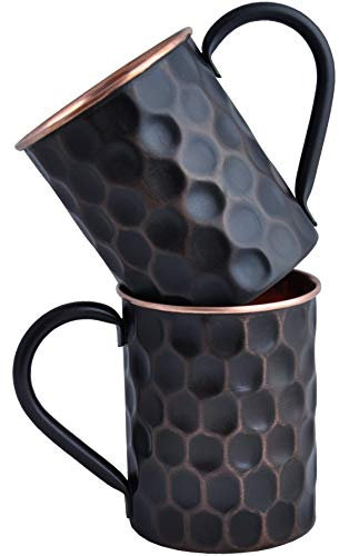 STAGLIFE 16 Oz Black Honeycomb Moscow Mule Mugs, 100% Genuine Pure Copper Cups for Drinking Water Cocktail Beverages Moscow Mules, Solid Real Copper Mug Cup Gifts Set of 2 for Men Women, Unlined
