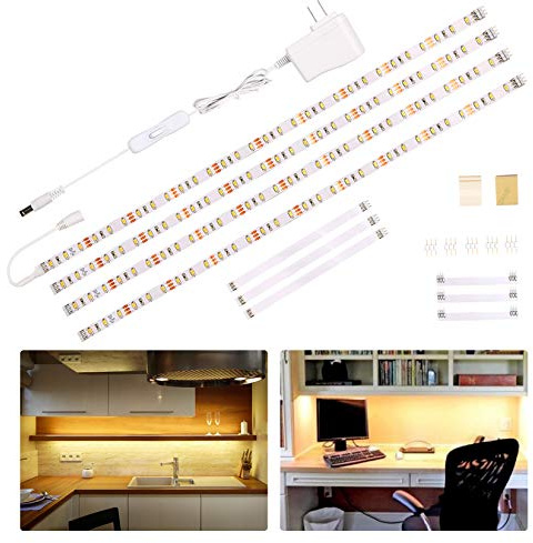 WOBANE Under Cabinet Lighting Kit,Flexible LED Strip Lights Bar,Under Counter Lights for Kitchen,Cupboard,Desk,Monitor Back,Shelf,6.6 Feet Tape Light Set,ETL Listed,120 LEDs,1100lm,2700K WarmWhite