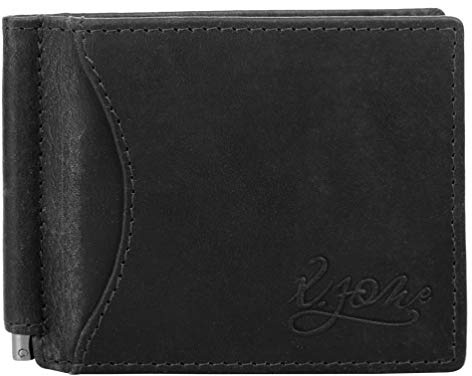 X-ZONE kleine Geldbörse im Querformat Echt Leder Herren Slim Design Geldklammer | Flache Brieftasche mit Kartenfächern | minimalistisches Portemonnaie schwarz 020088