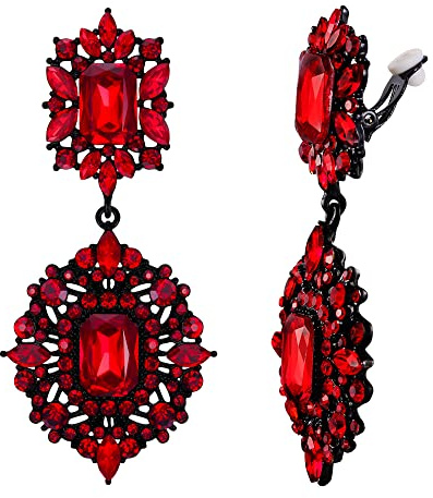 EVER FAITH Vintage Baumeln Chandelier Ohrclips Vintage Party Gatsby | Auffällig Art Deco Clips on Ohrringe glamouröser Look für Damen Klar Silber-Ton