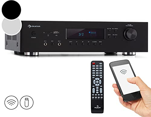 AUNA AMP-H260 5.1 - Amplificatore Receiver Equalizzatore, 2x100 Watt + 3x20 Watt RMS, Bluetooth, Porta USB, Slot SD, Digital-In Ottico & Coassiale, 2 x HDMI-In/1 x HDMI-Out, Nero