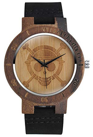 MicLee Herren Damen Unisex Bambus Anker Holzuhr Analog Quarzwerk Armbanduhr mit Lederband Für Frauen Männer Geschenke