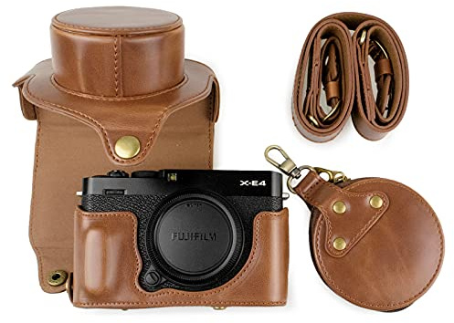 MUZIRI KINOKOO XE4 Kameratasche, Mini-Objektivtasche, PU-Leder, abnehmbarer, verstellbarer Schultergurt, coffee, Retro-Stil