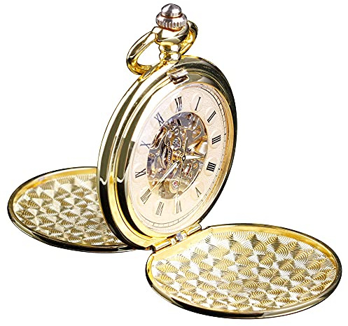Tiong Double Hunter Mechanical Pocket Watch Full Luxury Silver Color Men Women Stylish Retro FOB Hand Wind Groom Groomsmen Wedding Pocket Watches Gift with Box