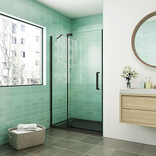Mampara de ducha abatible,90x195cm,frontal 2 hojas con antical,perfilería negra mate,estilo industrial,Cristal templado de 8 mm,incluye barra de soporte 30 cm