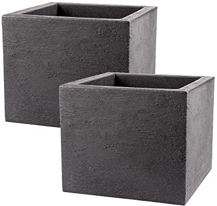 BigDean 2er Set Pflanzkübel 39x39 cm groß - Granitstein-Optik in Anthrazit - Für Außen - XXL Pflanztopf, Blumenkübel, Blumentopf für Terrasse & Balkon