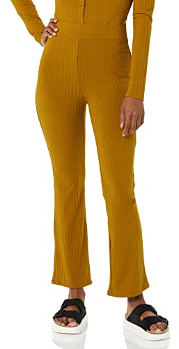 Amazon Essentials Women's Wide Rib Flared Ankle Pant, Brown, Large