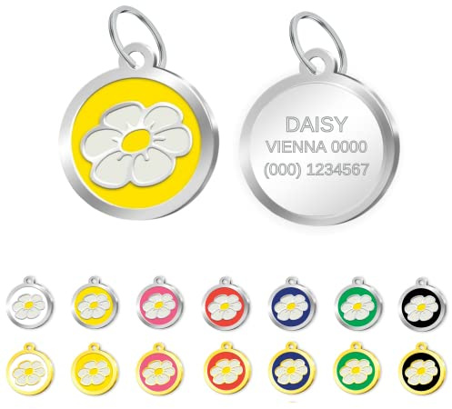 Pet Tag Art Emaille Beschichtete Personalisierte Katzen- & Hundemarke mit Gravur, Haustier-ID-Anhänger, Hundemarke, Katzenmarke, Gänseblümchen