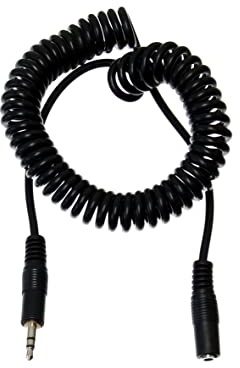 Reulin 2.5M Long 3.5mm Spiral Audio Mic Extension Cable 3-Pole Aux Headphone Male to Female Extender Lead Jack Plug Cord (2.5M, Black)
