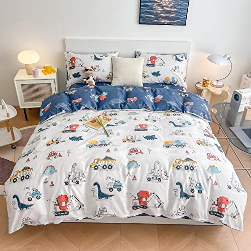 DJY Set copripiumino per bambini, 100% cotone, motivo dinosauro, per ragazzi e ragazze, set di biancheria da letto reversibile con dinosauri (1 copripiumino + 1 federa)