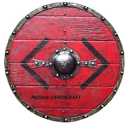 INDIAN HANDICRAFT Mittelalterlicher Schild Wikinger Bjorn Ironside Shield Shield-Maiden LARP Warrior Wood Round Shield Reenactment Armor