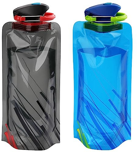 VIEVRE 2 Stück Faltbare Trinkflasche, Wiederverwendbare Trinkflasche Faltbar, Trinkflaschen Faltbar, für Wandern,Reisen, Abenteuer
