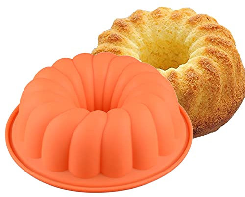 RoseFlower 1Pcs 9.45'' Nonstick Silicone Cake Mold Cake Pan Baking Mold, Leak-Proof Round Fluted Tube Cake Pan for Cake, Silicone Baking Molds for Cakes,Round Baking Pan for Christmas Cake Bread