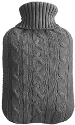 CTLH20 2000 ml Wiederverwendbare Winter Warme Wärme Handwärmer Einfarbig Gestrickte Thermoskanne Weiche Bezüge Wärmflaschenbezüge Wärmeerhaltung-Dunkelgrau