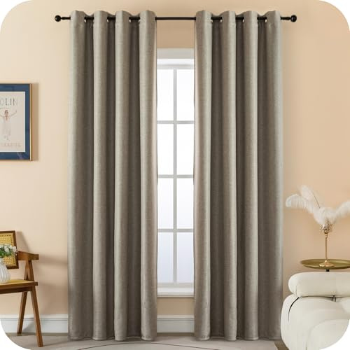 GIRASOLE HOME® Coppia Tende Semi Oscuranti Effetto Lino Trama Spigata Tenda Pesante per Interni 2 Pannelli con Occhielli (Tortora, 140x270cm)