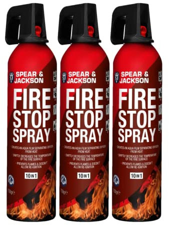 Spear and Jackson - 3 x 750g Fire Stop Spray - For Home, Kitchen, Car, Caravan, Camping - 10 in 1 fire extinguisher - Non-toxic, eco friendly and stain-resistant
