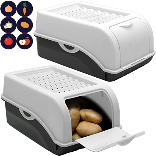 ARTECSIS Boîte Pomme de Terre I Lot de 2 Boîtes de 3,5 Litres pour Rangement et Conservation Pommes de Terre, Oignons, Ail + 6 Stickers Fruit/Légume
