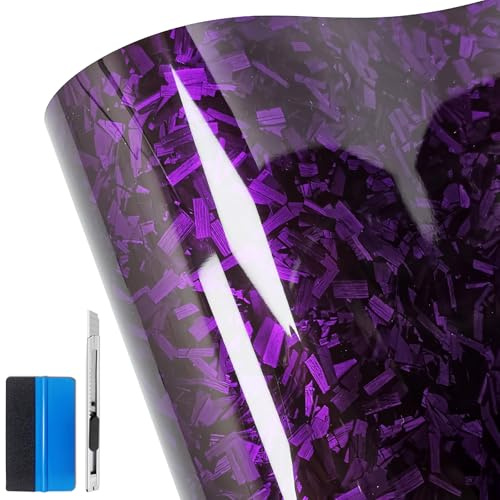NewL - Adhesivo de Vinilo Morado Brillante de Fibra de Carbono Forjado, con liberación de Aire, sin Burbujas, calcomanía autoadhesiva para Coche, Moto u Otro vehículo (50 x 100 cm) | Acabado fibra de carbono forjada, herramienta incluida, canales antiburbujas, adhesivo reposicionable, para coche y muebles