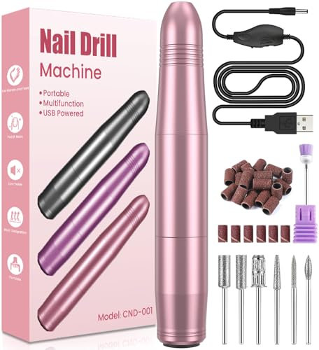 Nail Drill, Professional Electric Nail Files for Acrylic and Gel Nails, Portable Electric Nail Drill Machine E File 20000RPM, Electric Manicure Pedicure Set for Nail Care, Gifts for Girls Women Mum