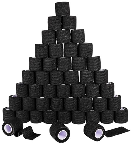 48 Pack 2” x 5 Yards Self Adhesive Bandage Wrap Athletic Elastic Breathable Cohesive Bandage Wrap Rolls for Stretch, Sports, First Aid, Wrist, Ankle Sprains, Swelling, Vet Wrap, Black