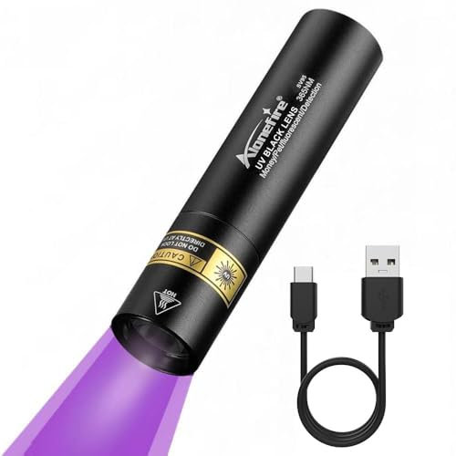 Alonefire SV95 365nm Small UV Torch 3W USB C Rechargeable Mini Black Light Money Detector for Resin Curing, Pet Urine Detection, Scorpion, Fishing, Minerals, Leaks, Cure Glue with Built-in Battery