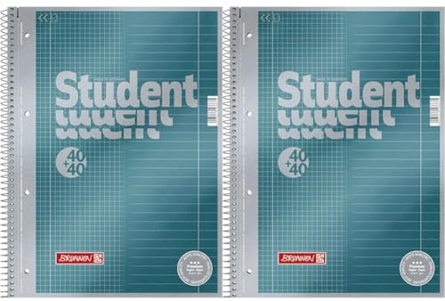Brunnen 1067174 Notizblock/Collegeblock Student Premium Duo (Veredeltes Deckblatt mit Metallic-Effekt, A4, Lineatur 27 + 28, 90 g/m², 40 Blatt liniert, 40 Blatt kariert) (Packung mit 2)