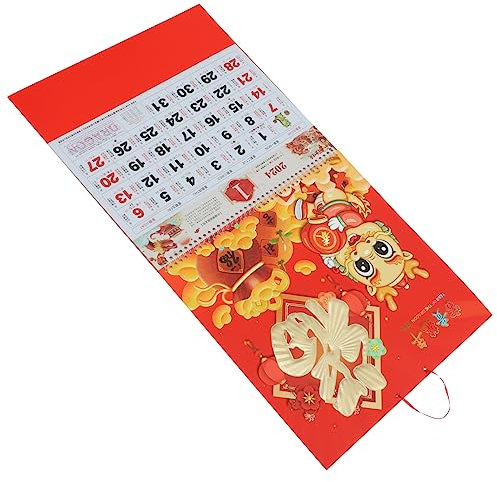 EXCEART Wandkalender Dragon Jahr Traditioneller Hängekalender Mit Dickerem Papier Monddaten Chinesischer Stil Neujahrsgeschenk Für Familie Und Freunde