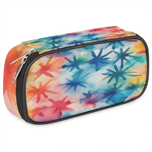 Watercolor Explosion Big Capacity Pencil Case Colorful Spray Pencil Pouch with Zipper Compartments Pen Holder for College School Portable Stationery Storage Bag for Girls Boys