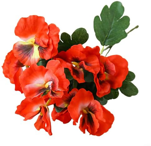Zoegneer Anmutiger Stiefmütterchen-Blumenstrauß, künstliches Blumenarrangement mit 10 Köpfen, 26 cm Höhe, perfekt für jeden Anlass, Rot, 1219784473
