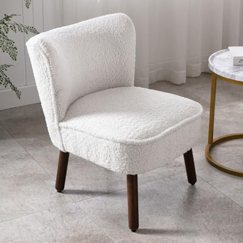 chairus Chaise de Salon en Fausse Fourrure Fauteuil de Chambre Comfortable Chaise Rembourrée Canapé 1 Place (Blanc- 1 Piece)