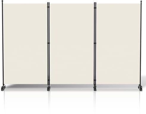 Jiubiaz Paravent Raumteiler Klappbar Freistehend Trennwand auf Rollen, Umkleide Sichtschutz Raumtrenner 3 Teilig 263x181 cm für Büros, Balkon (Beige)