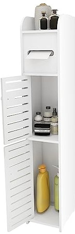 HUOLE Meuble sous lavabo de Salle de Bain en MDF Meuble de Rangement, Meubles sur Pied, Meuble de Rangement pour Toilettes,Support pour Papiers Toilettes (17 * 15 * 78 cm-Blanc)