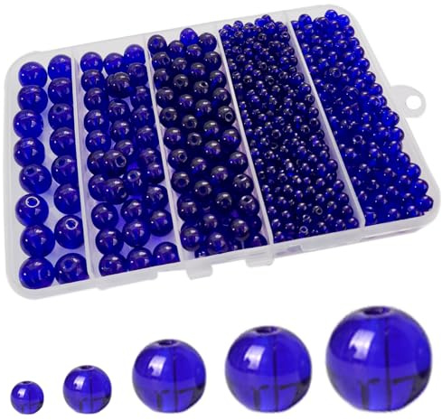 Gocelyn 726pcs Crystal Round Glass Beads for DIY Craft Projects (Deep Blue), Smooth Round Spacer Loose Glass Beads for Crafts Charms Pendants Gifts 4/6/8/10/12mm
